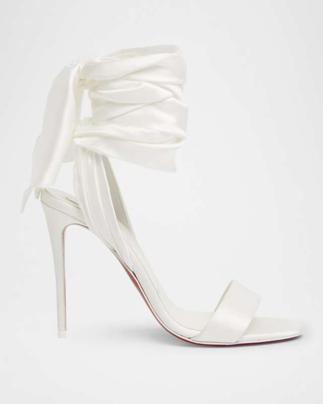 Red Sole Ribbon Ankle-Wrap Stiletto Sandals